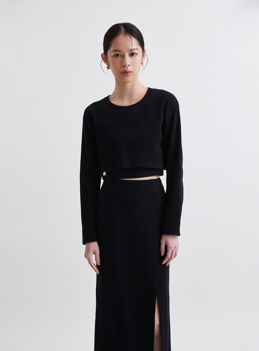 簡約坑條假兩件短版衛衣