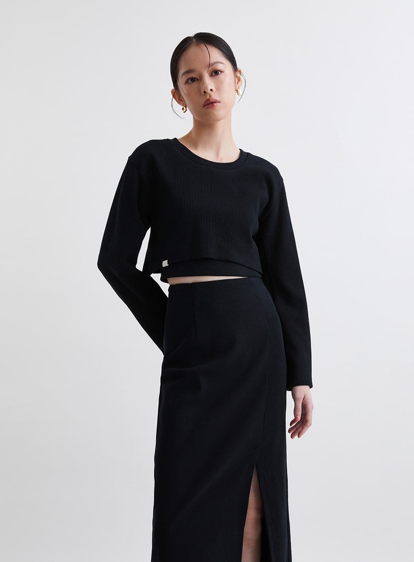 簡約坑條假兩件短版衛衣