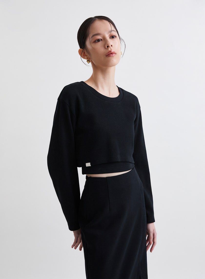 簡約坑條假兩件短版衛衣