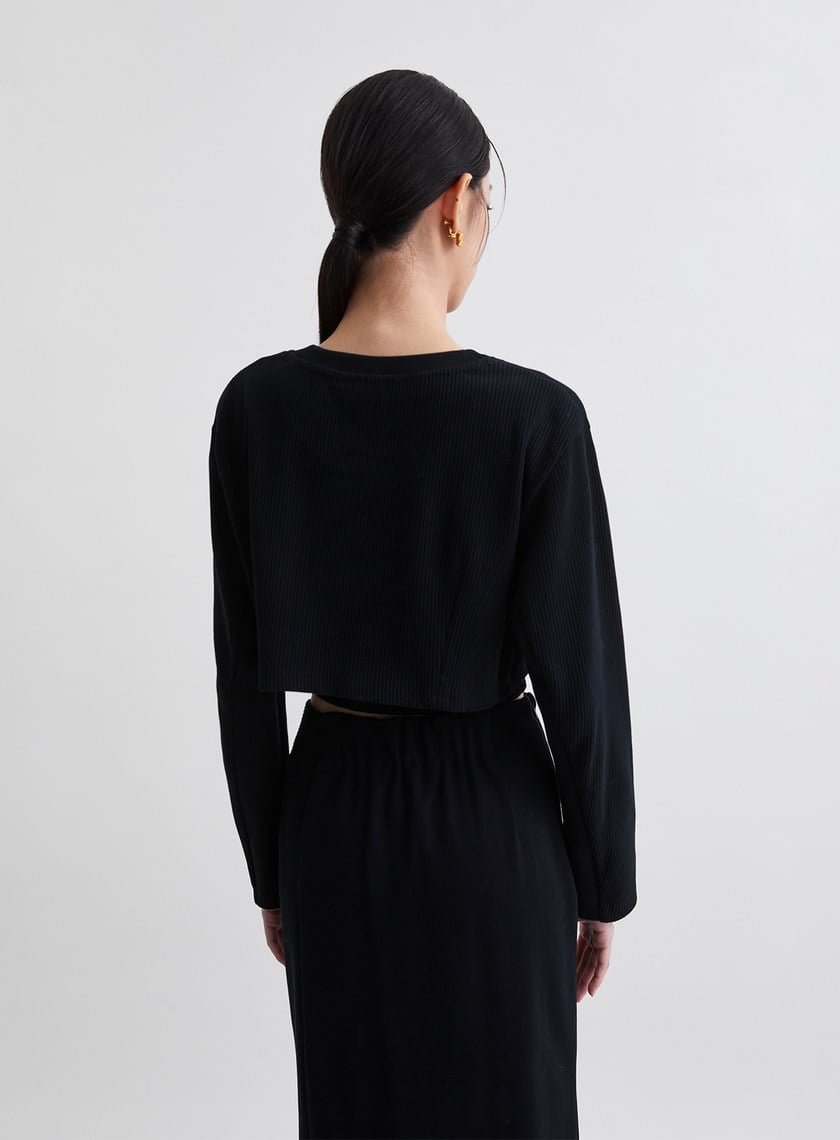 簡約坑條假兩件短版衛衣