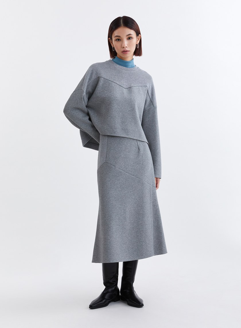 質感針織拼接長袖上衣