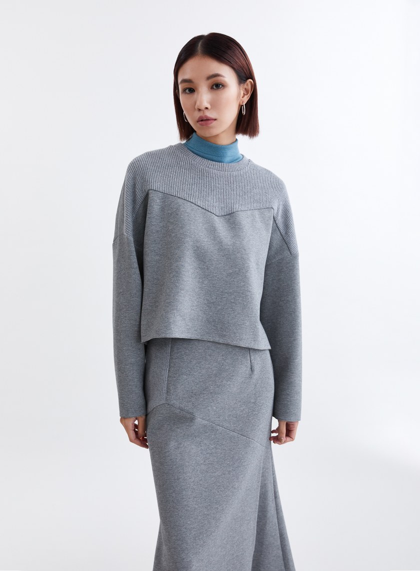 質感針織拼接長袖上衣