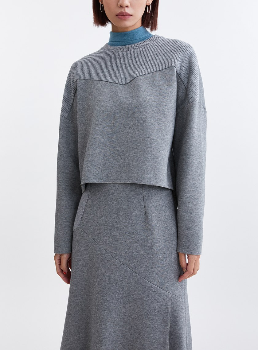 質感針織拼接長袖上衣