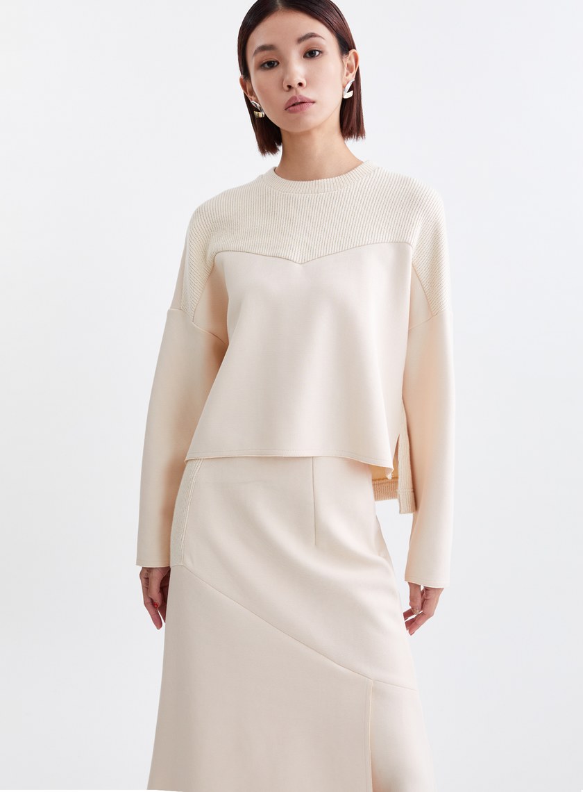 質感針織拼接長袖上衣