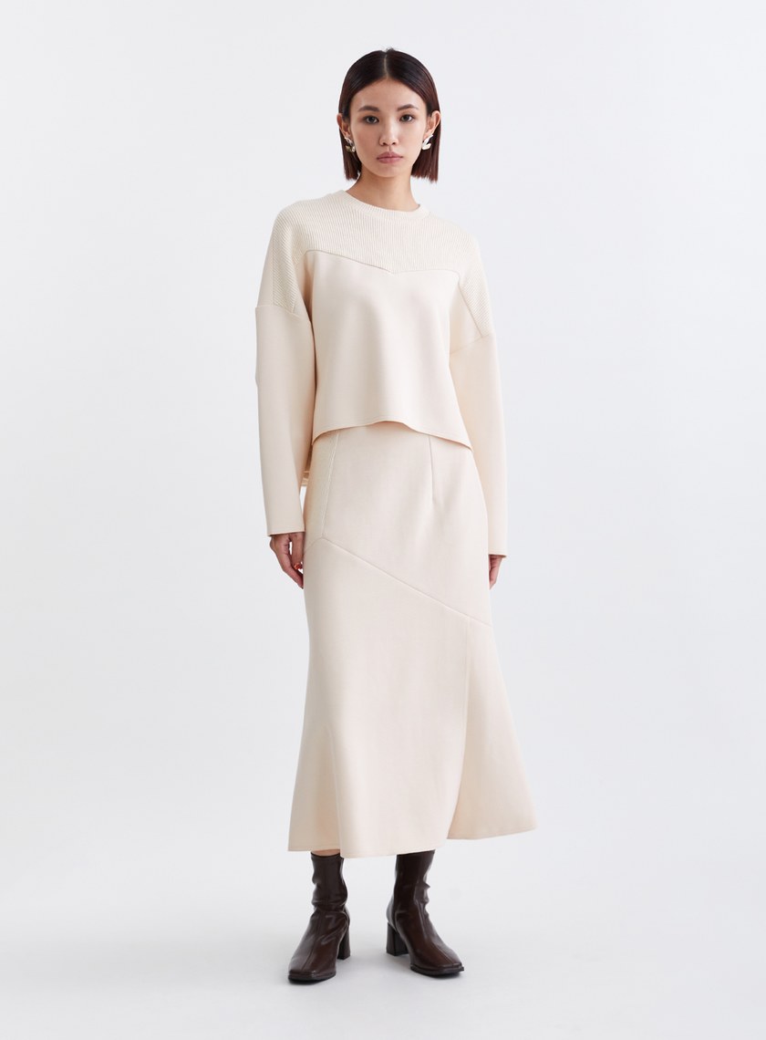 質感針織拼接長袖上衣