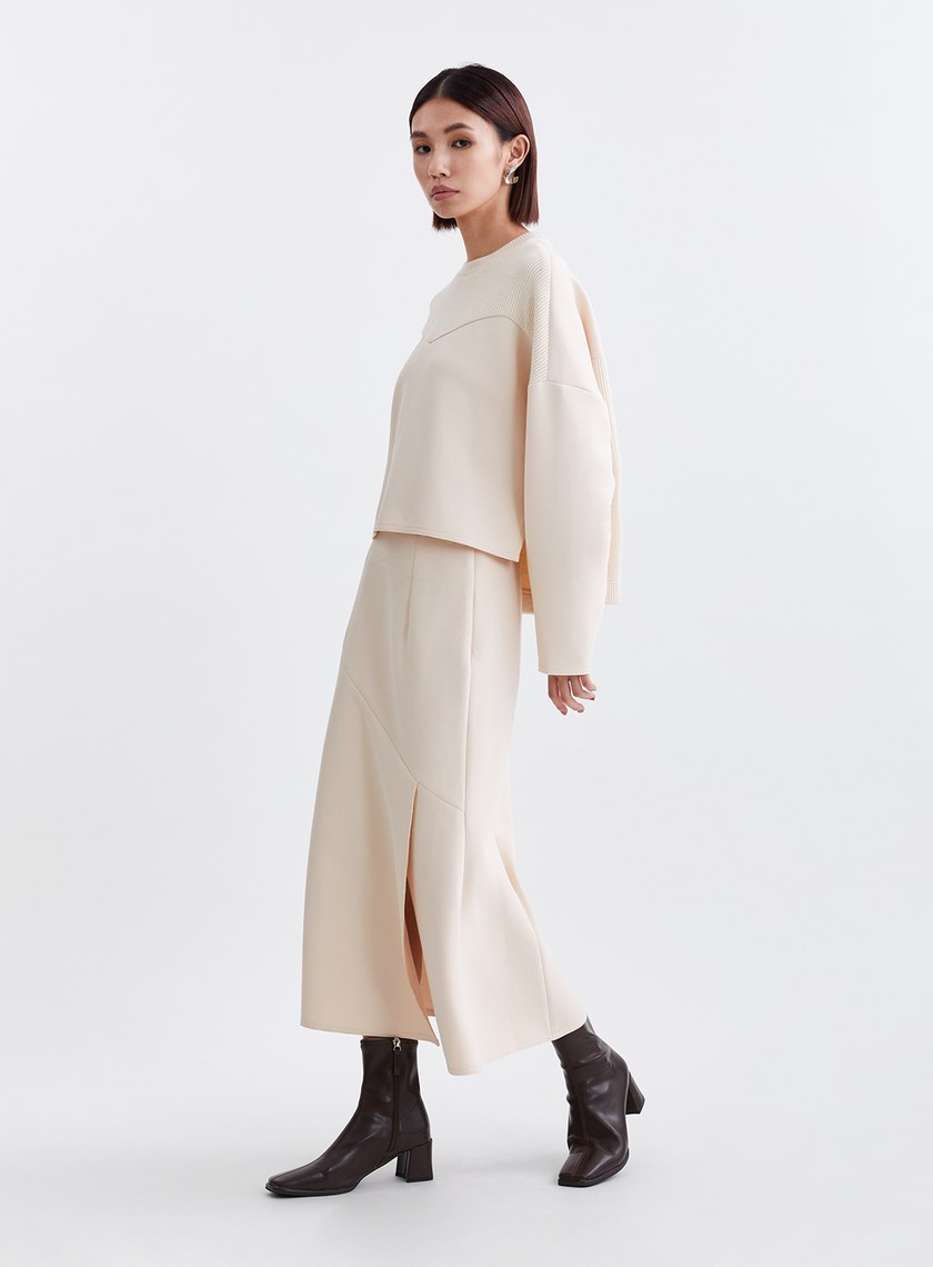 質感針織拼接長袖上衣