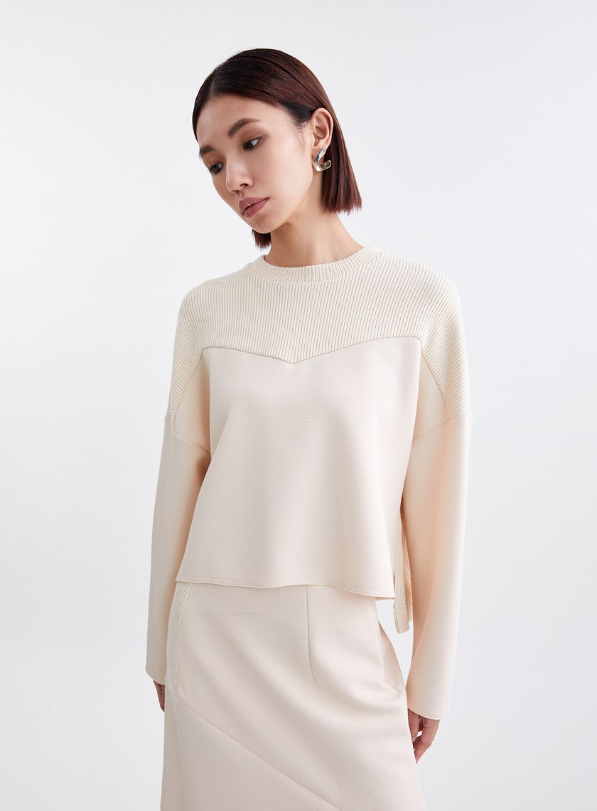 質感針織拼接長袖上衣