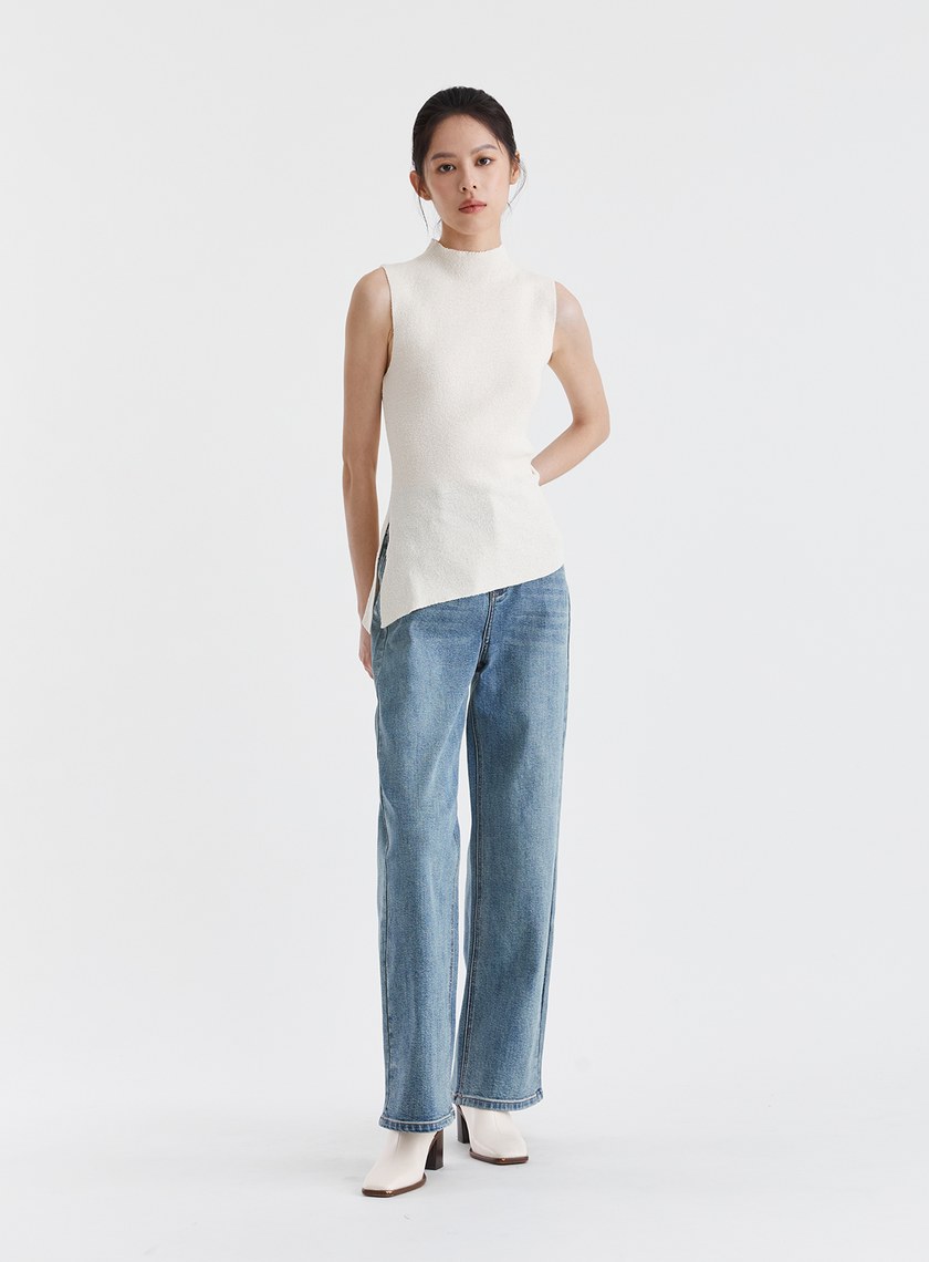 細圈紗小立領斜下擺上衣