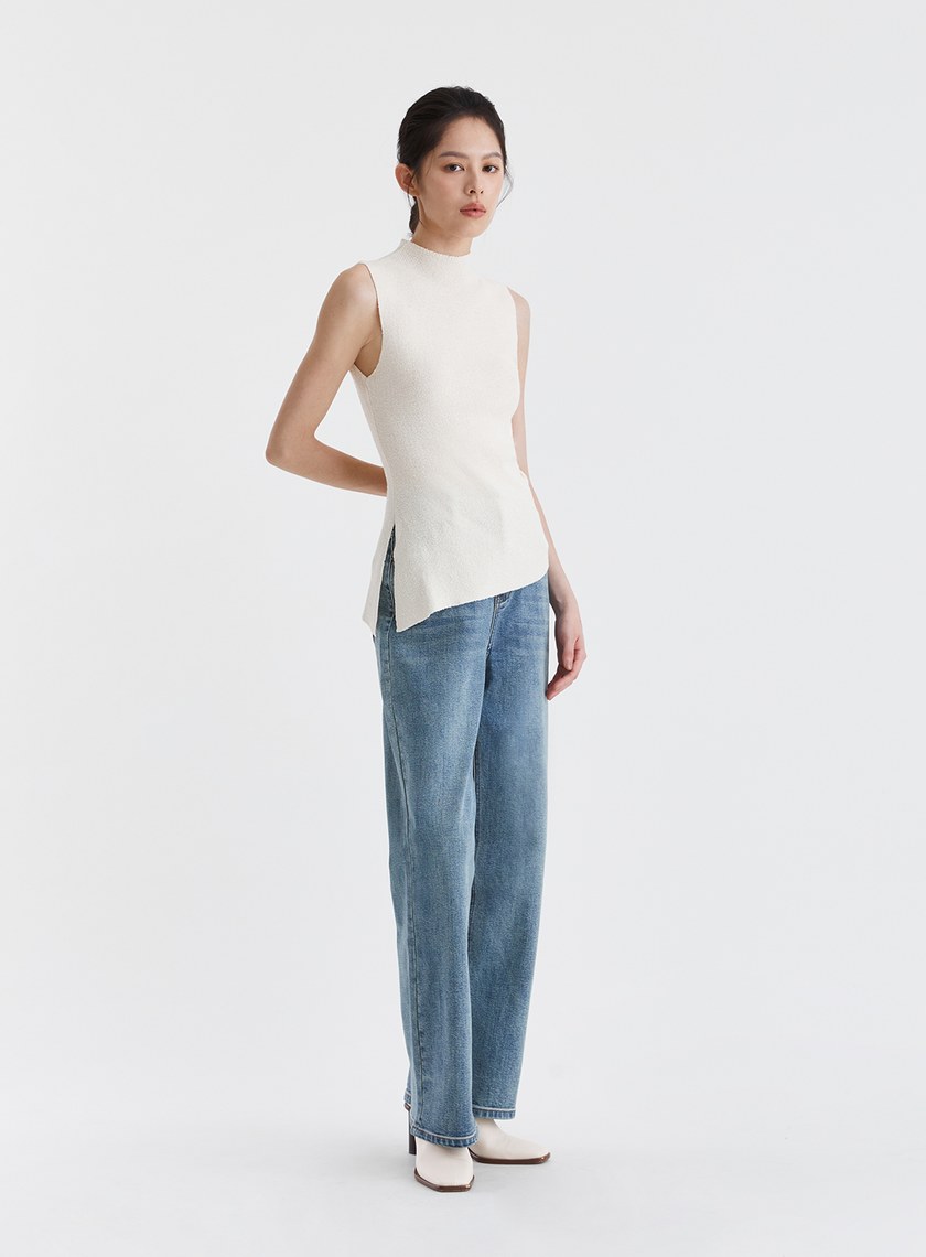 細圈紗小立領斜下擺上衣