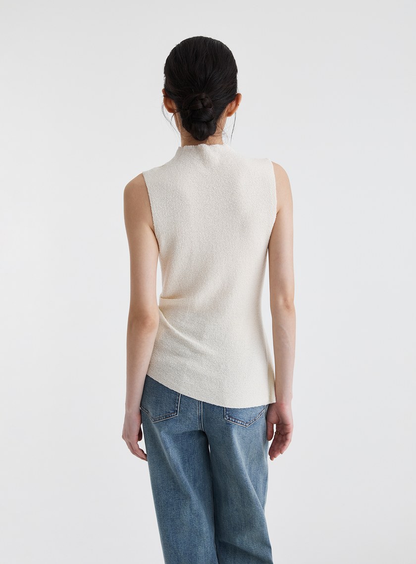 細圈紗小立領斜下擺上衣