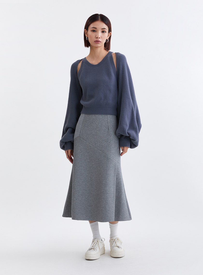 蓬鬆雲朵毛絨削肩針織背心