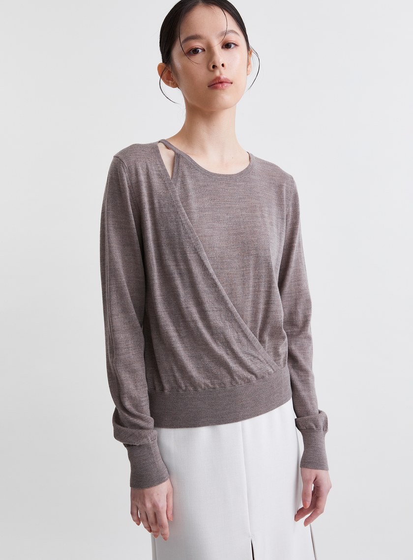 雙層垂墜挖肩針織上衣