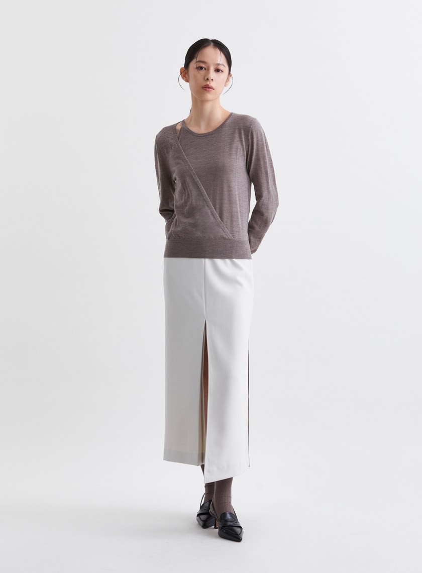 雙層垂墜挖肩針織上衣