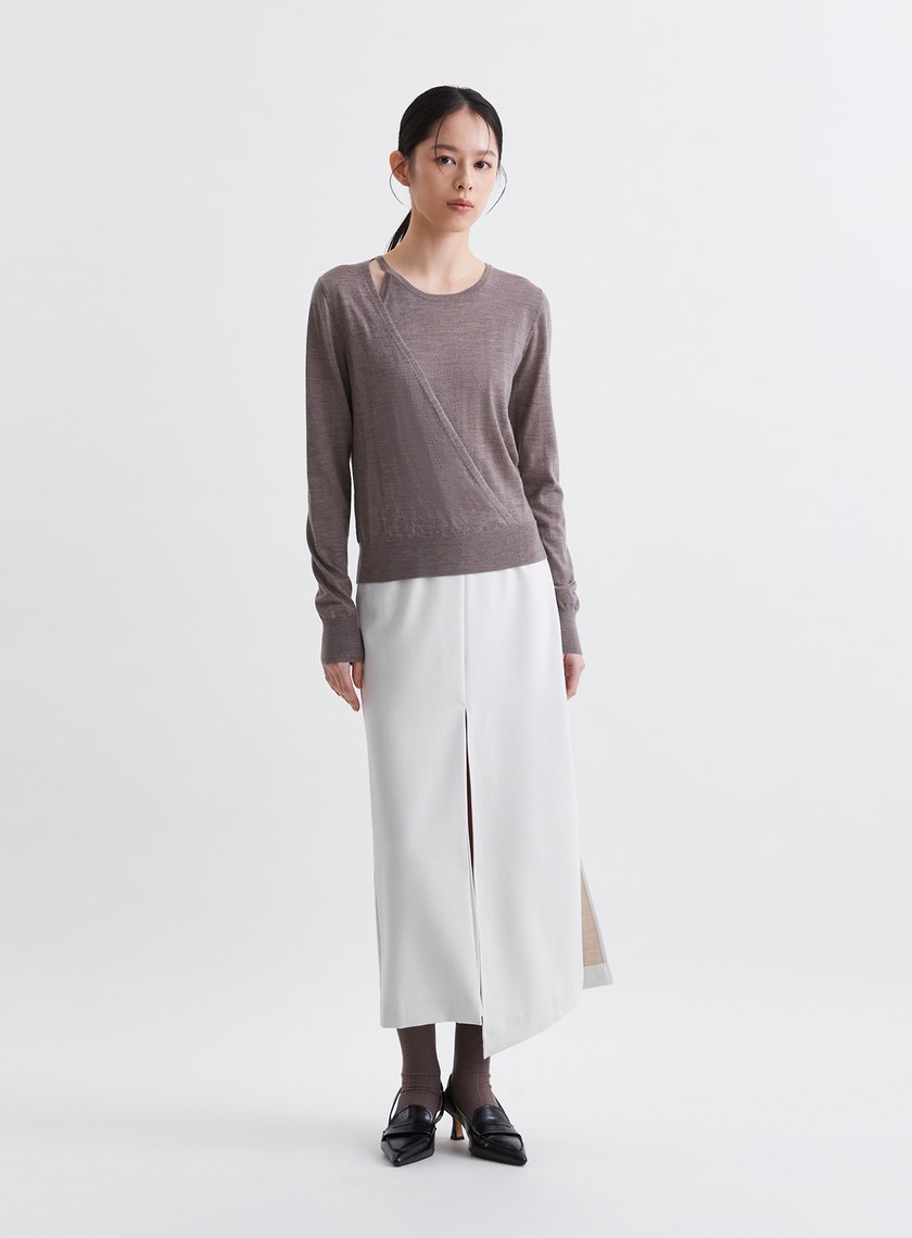 雙層垂墜挖肩針織上衣