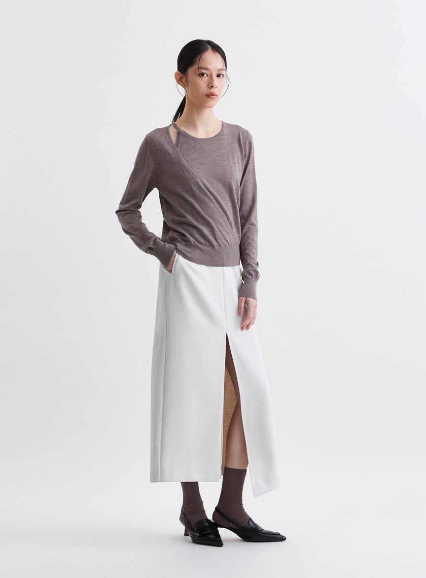 雙層垂墜挖肩針織上衣