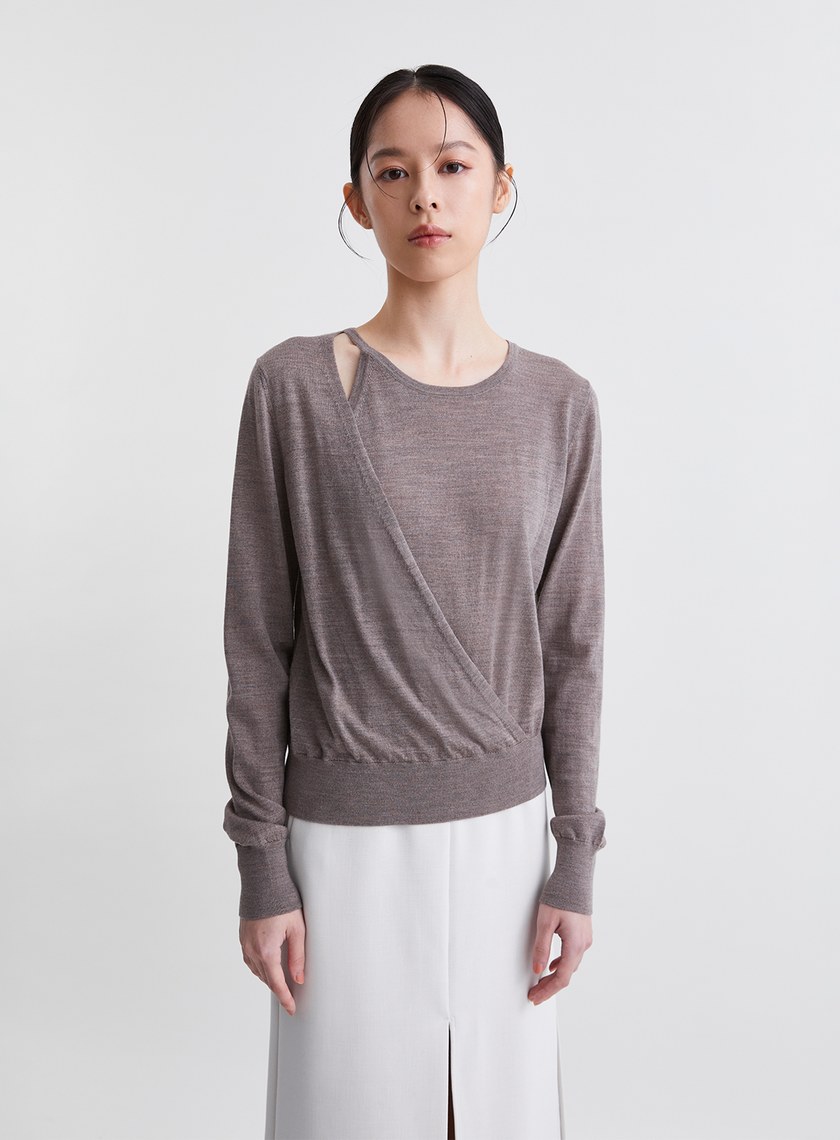 雙層垂墜挖肩針織上衣