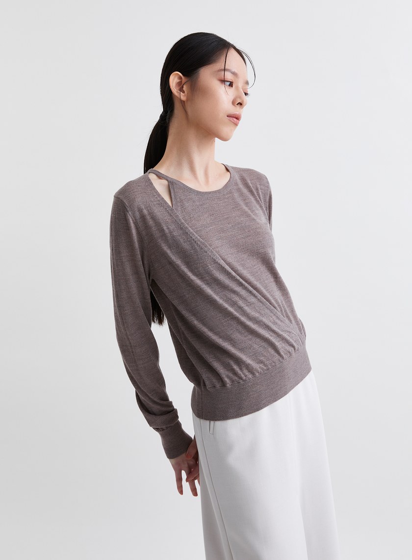 雙層垂墜挖肩針織上衣