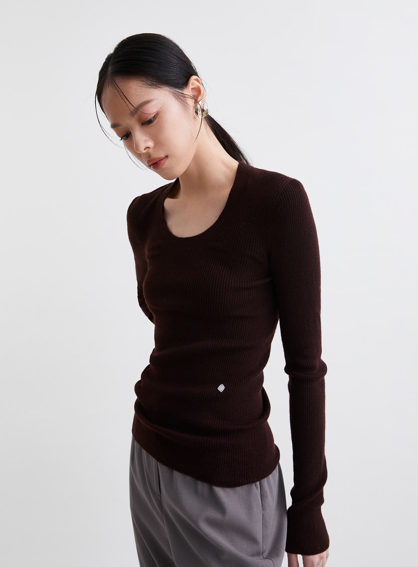 高質感親膚無縫U領針織上衣