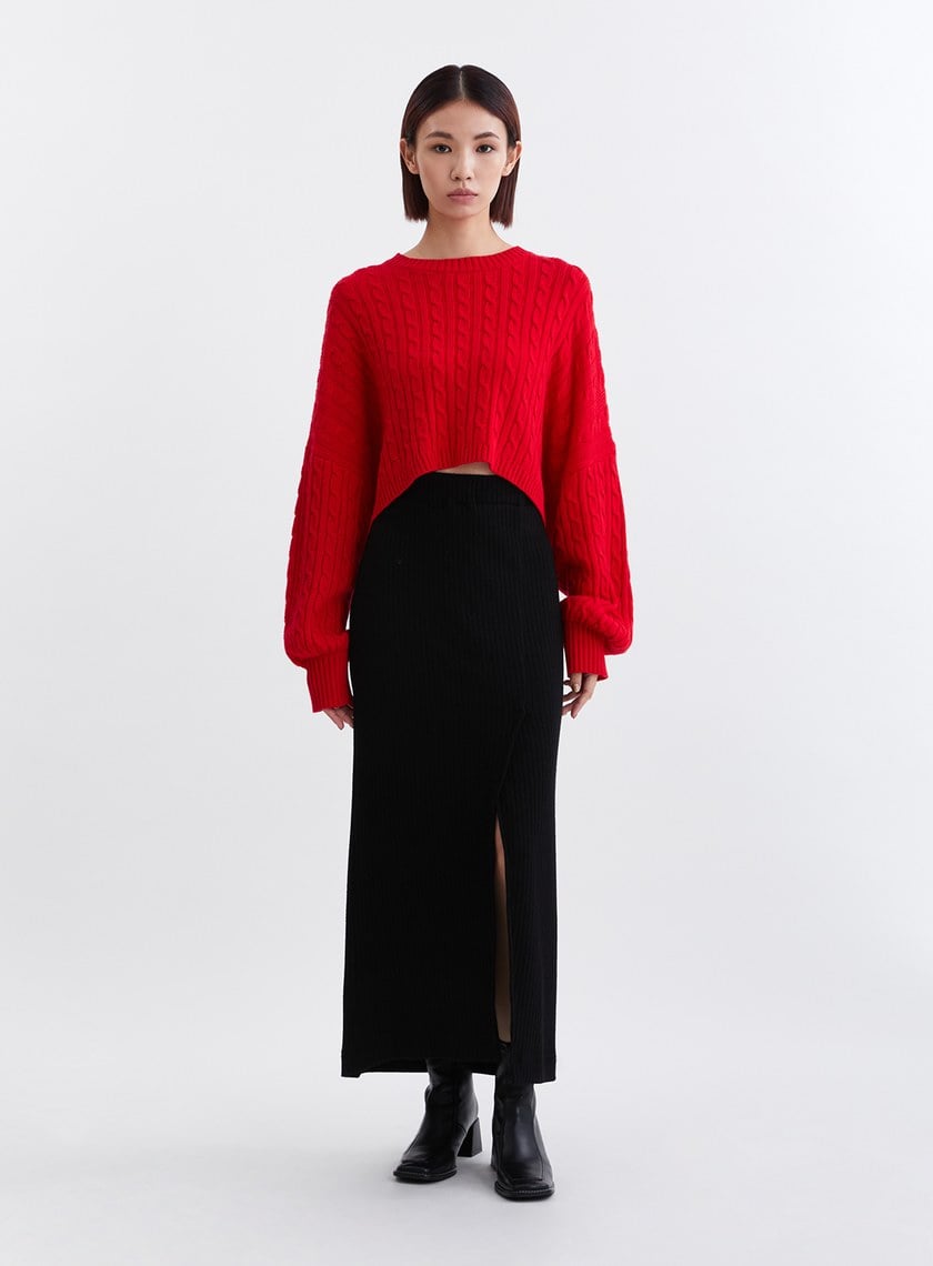 慵懶麻花織紋短版針織上衣