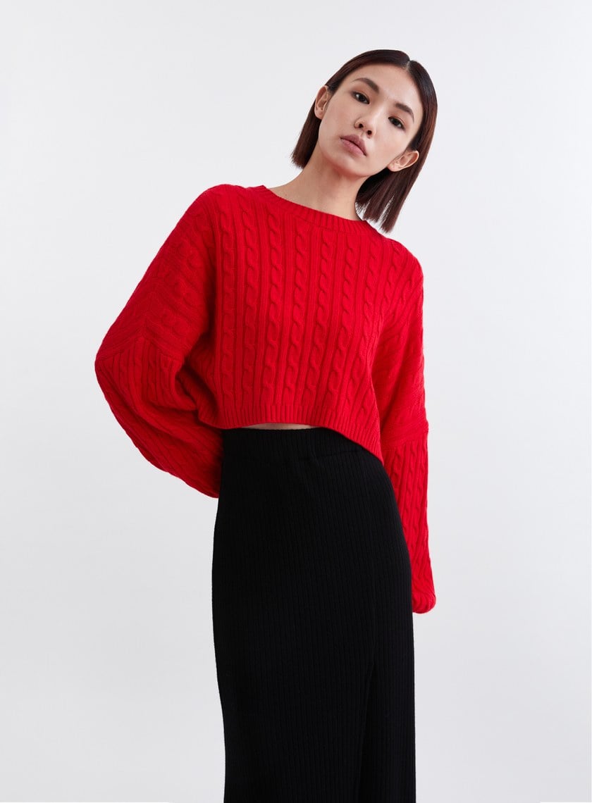 慵懶麻花織紋短版針織上衣