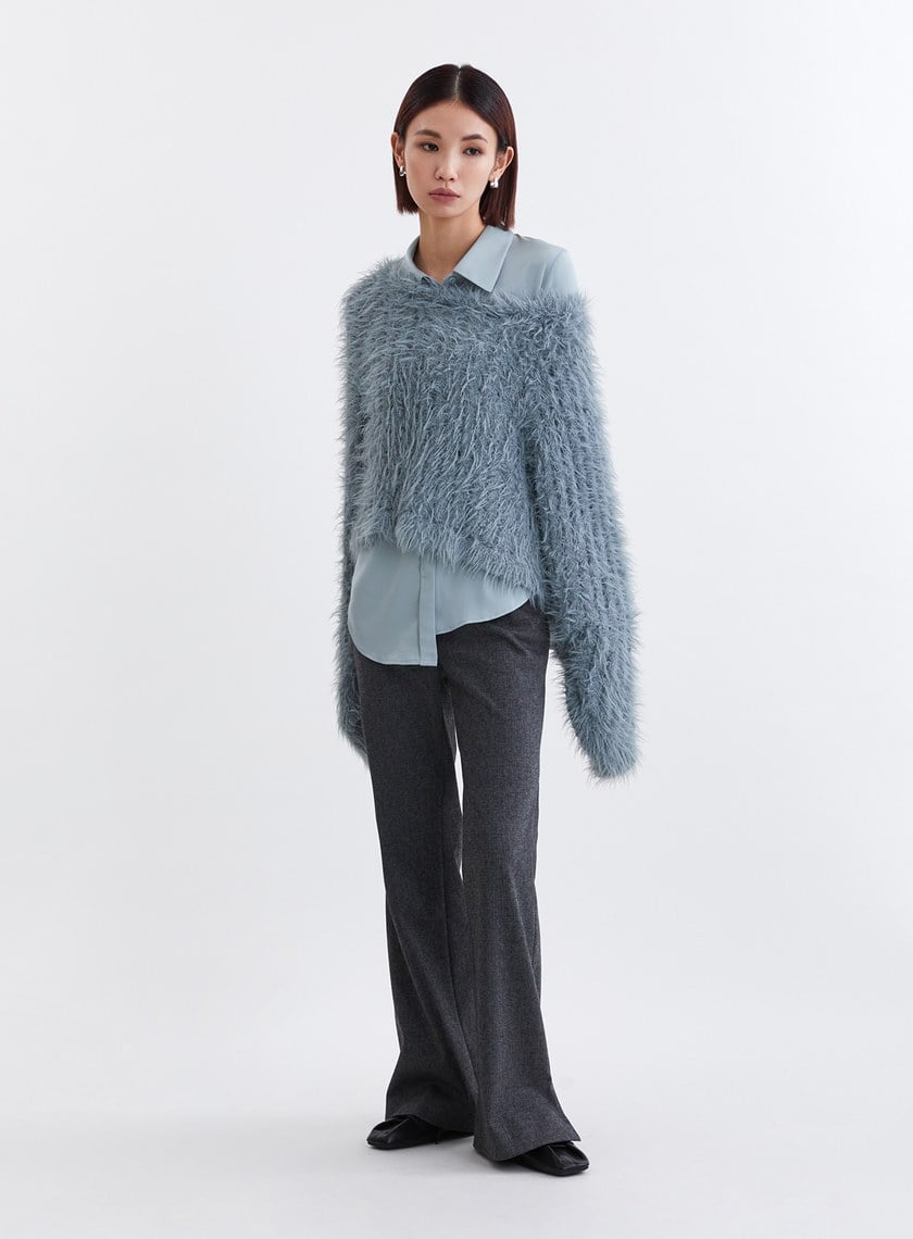 柔軟毛毛網洞長袖上衣