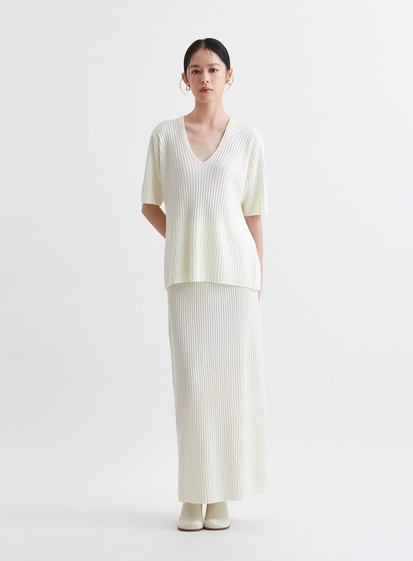 溫柔簡約緹花針織直筒長裙