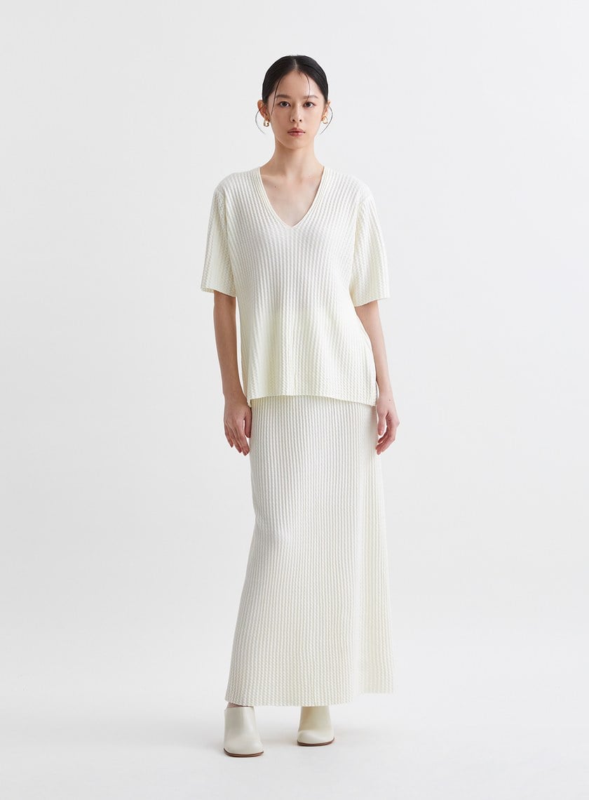 溫柔簡約緹花針織直筒長裙