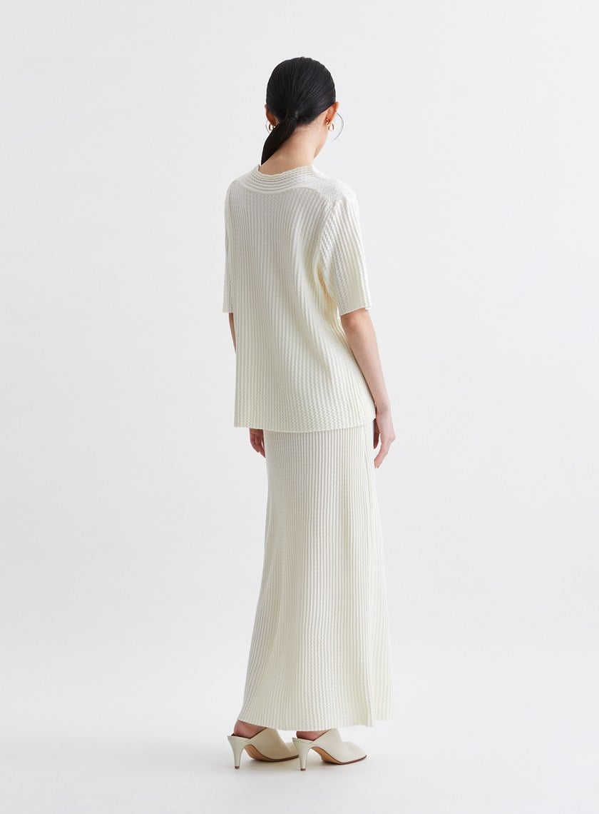 溫柔簡約緹花針織直筒長裙