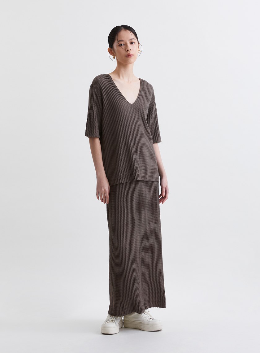 溫柔簡約緹花針織直筒長裙