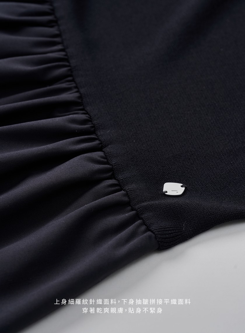 船領細羅紋抽皺長洋裝