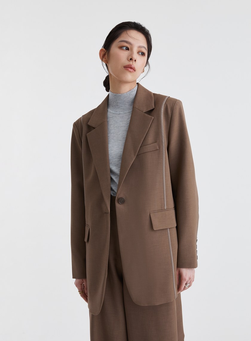 經典斜紋滾邊設計西裝外套