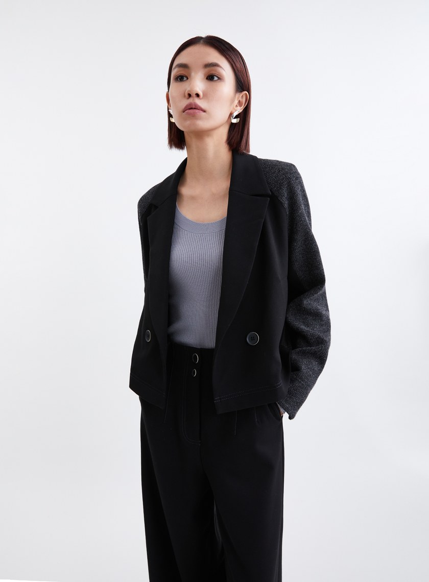 率性針織拼接西裝外套