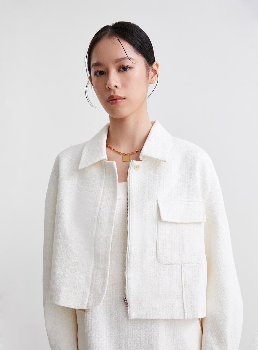 法式優雅拉鍊短版外套