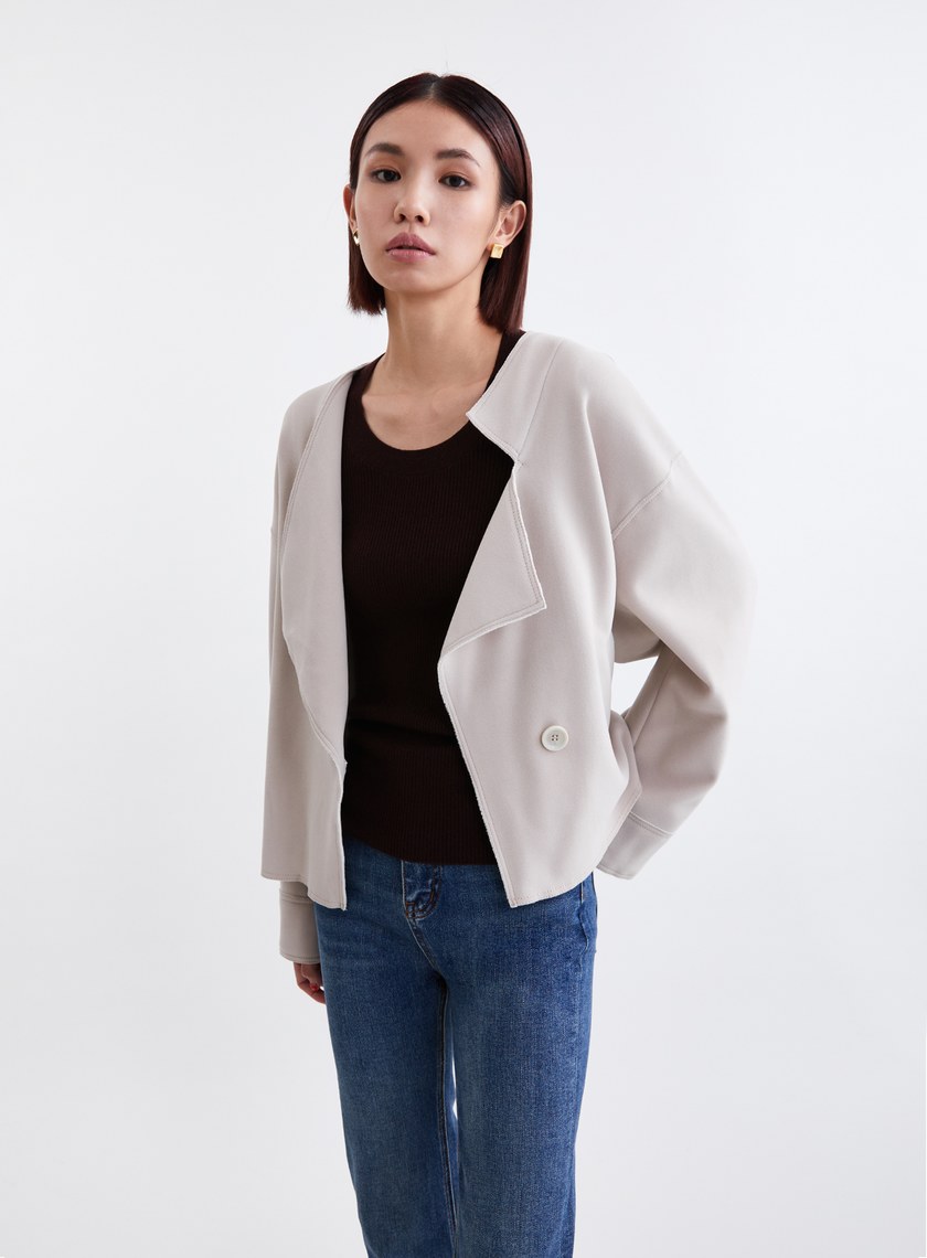 不對稱領型絨面外套