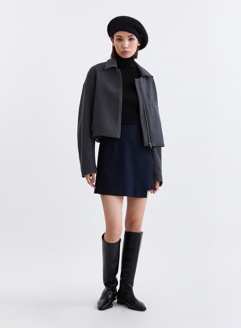 時髦斜紋毛絨飛行員夾克