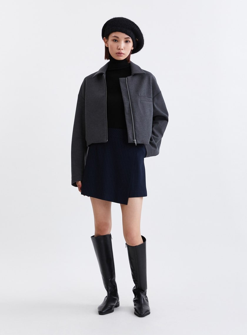 時髦斜紋毛絨飛行員夾克