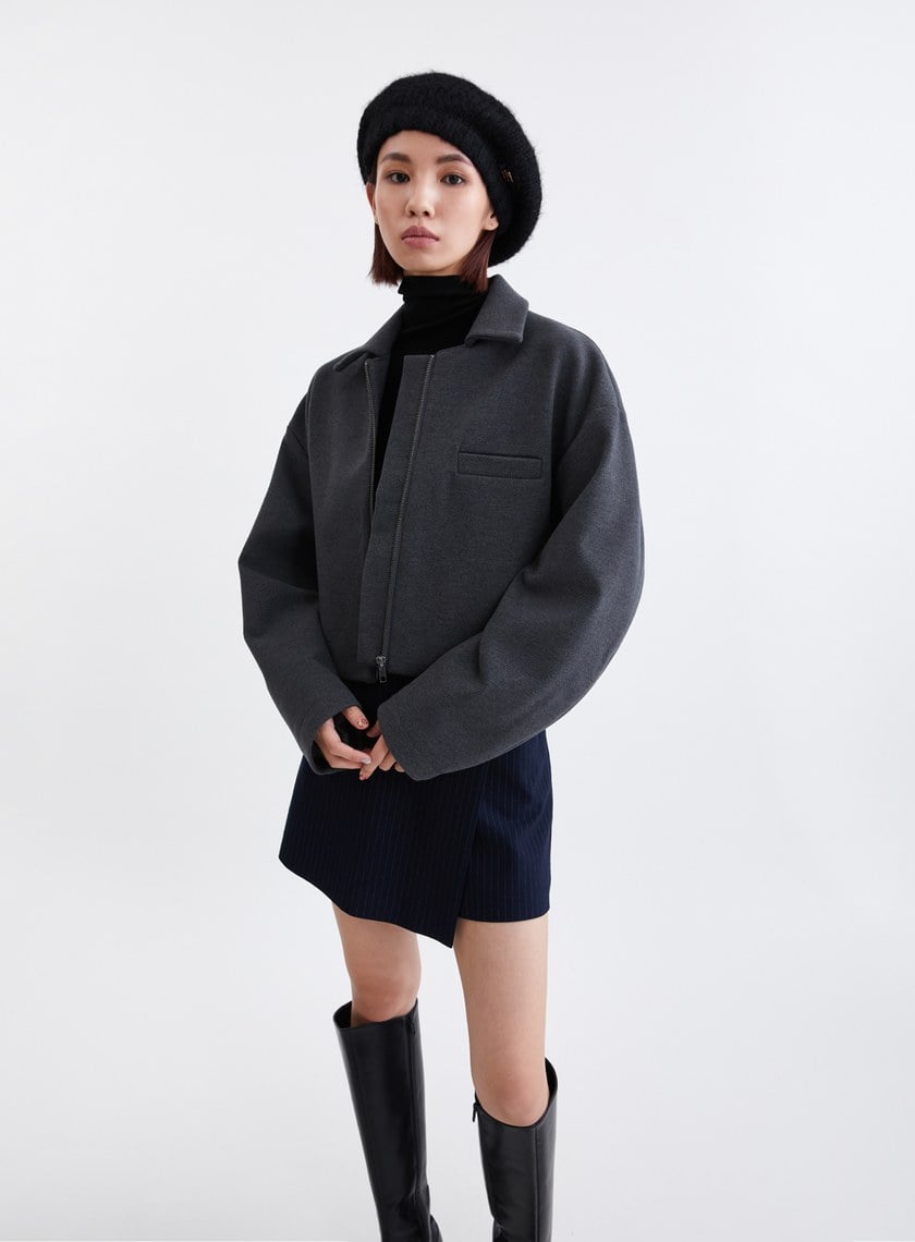 時髦斜紋毛絨飛行員夾克