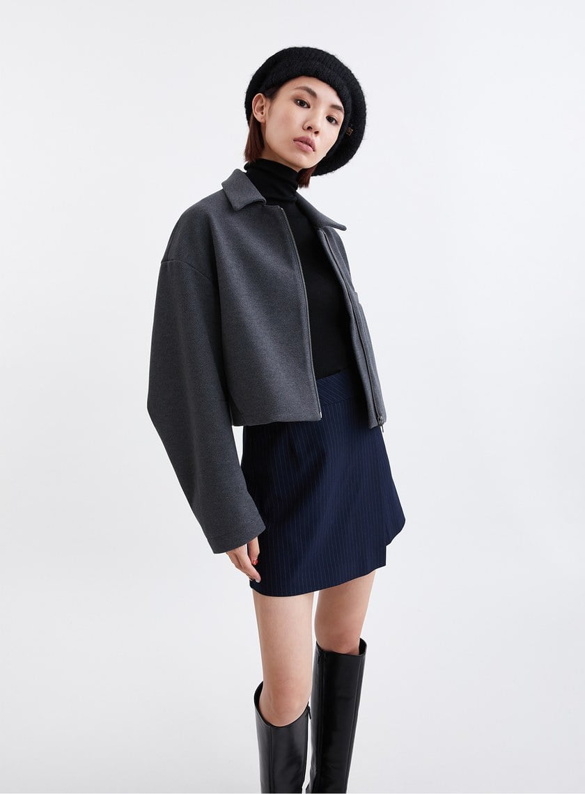 時髦斜紋毛絨飛行員夾克