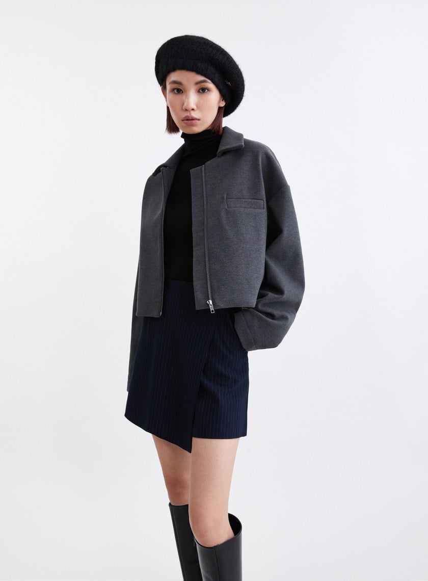 時髦斜紋毛絨飛行員夾克