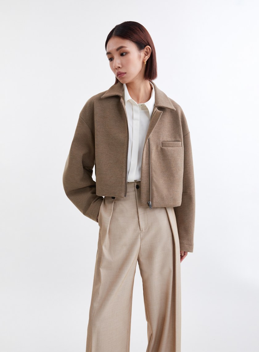 時髦斜紋毛絨飛行員夾克