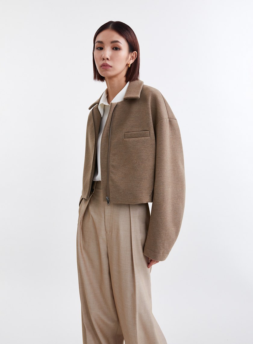 時髦斜紋毛絨飛行員夾克