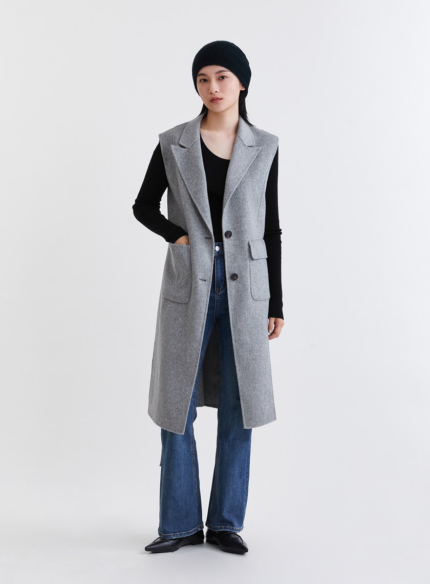 質感羊毛雙面呢長版西裝背心