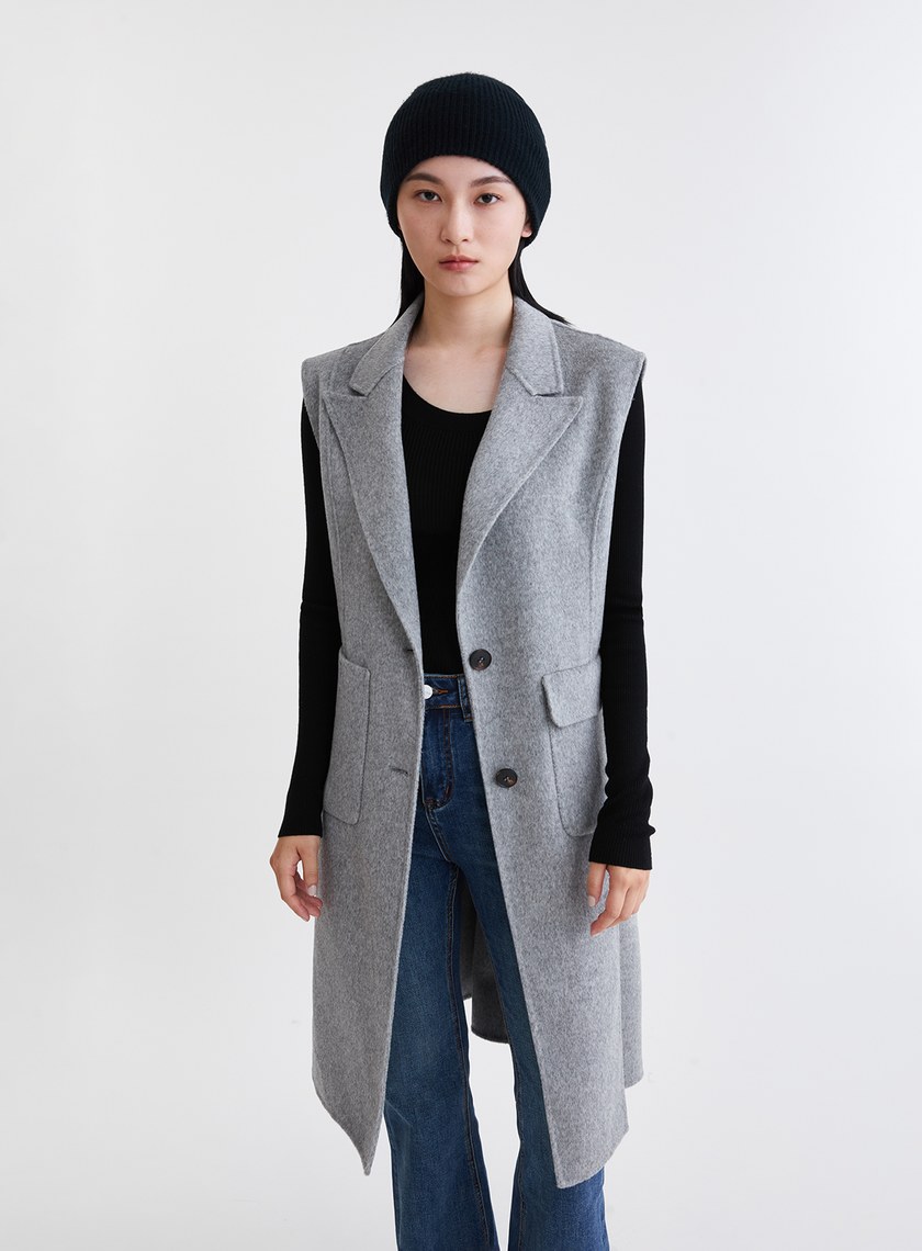 質感羊毛雙面呢長版西裝背心