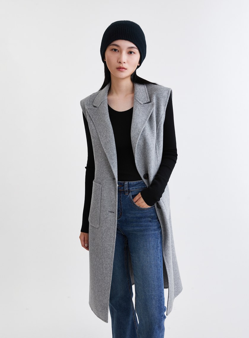 質感羊毛雙面呢長版西裝背心