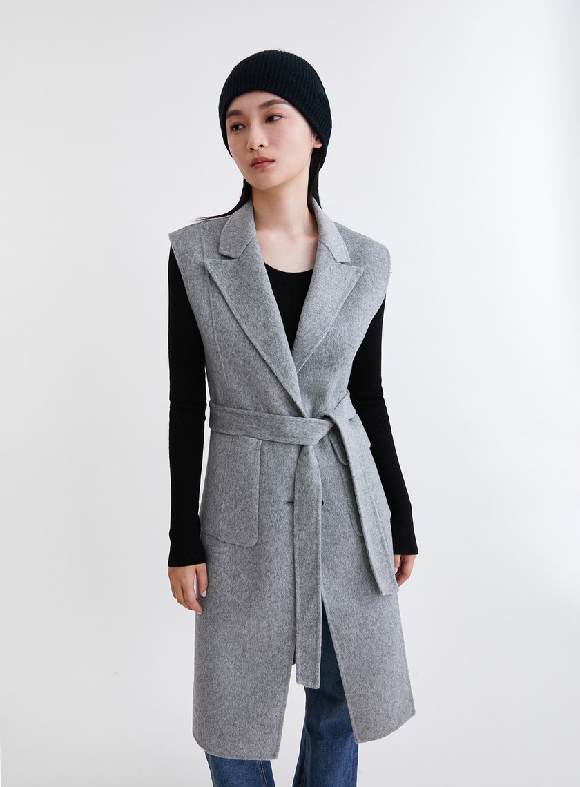 質感羊毛雙面呢長版西裝背心