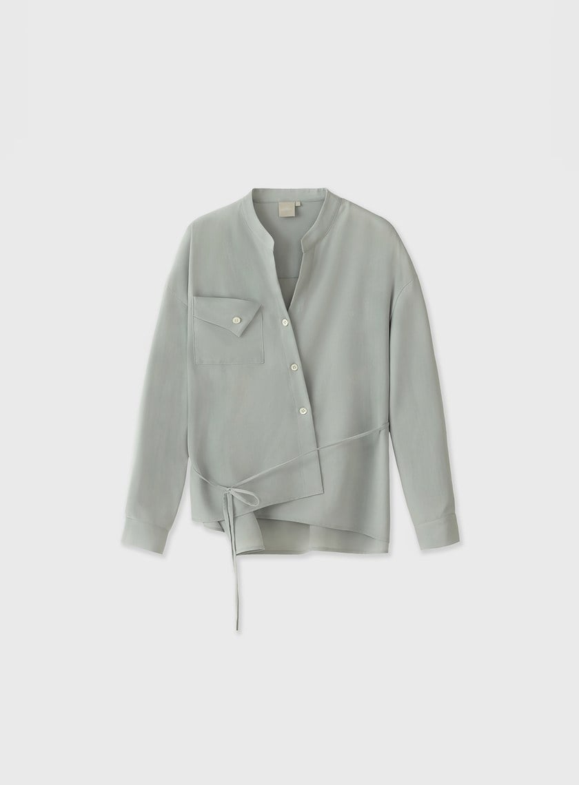 質感清爽斜門襟綁帶襯衫