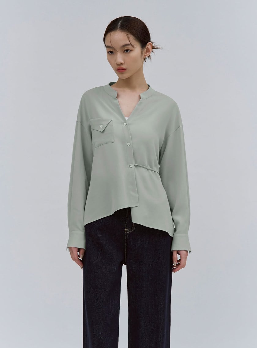 質感清爽斜門襟綁帶襯衫