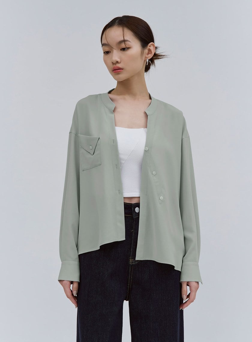 質感清爽斜門襟綁帶襯衫