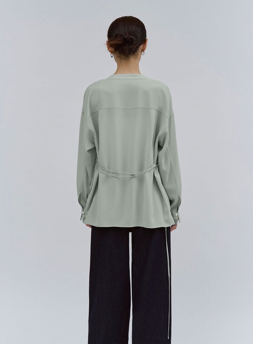 質感清爽斜門襟綁帶襯衫