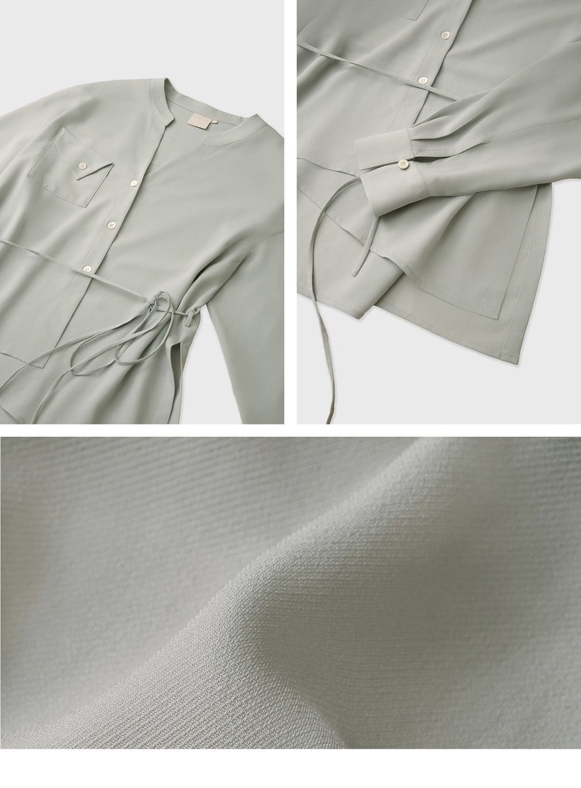 質感清爽斜門襟綁帶襯衫